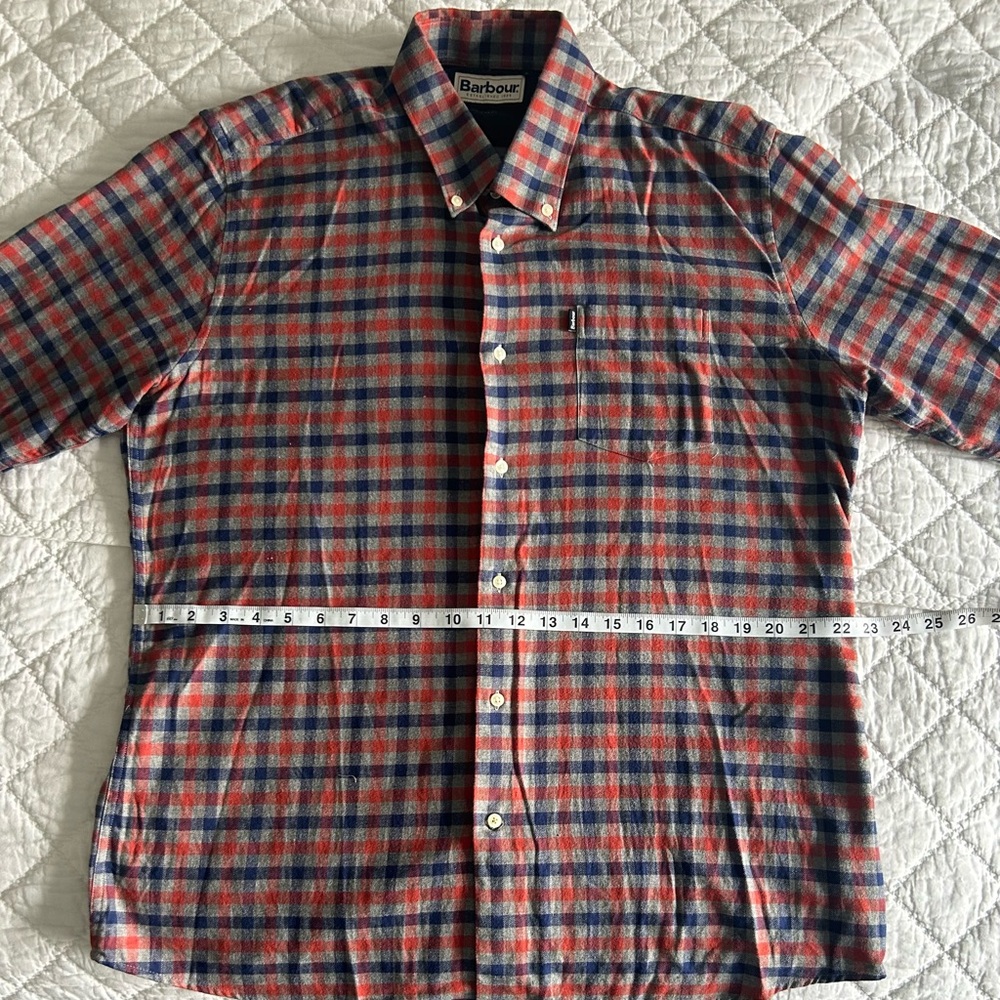 Barbour Shirt Mens Large Tailored Fit Blue‎ Red Check Plaid Flannel Button Down
